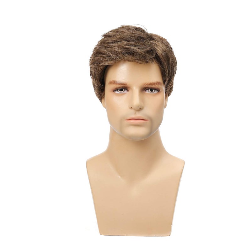 Kaneles Mens Short Brown Wig Synthetic Replacement Costume Halloween Natural Hair Wigs - Image 2